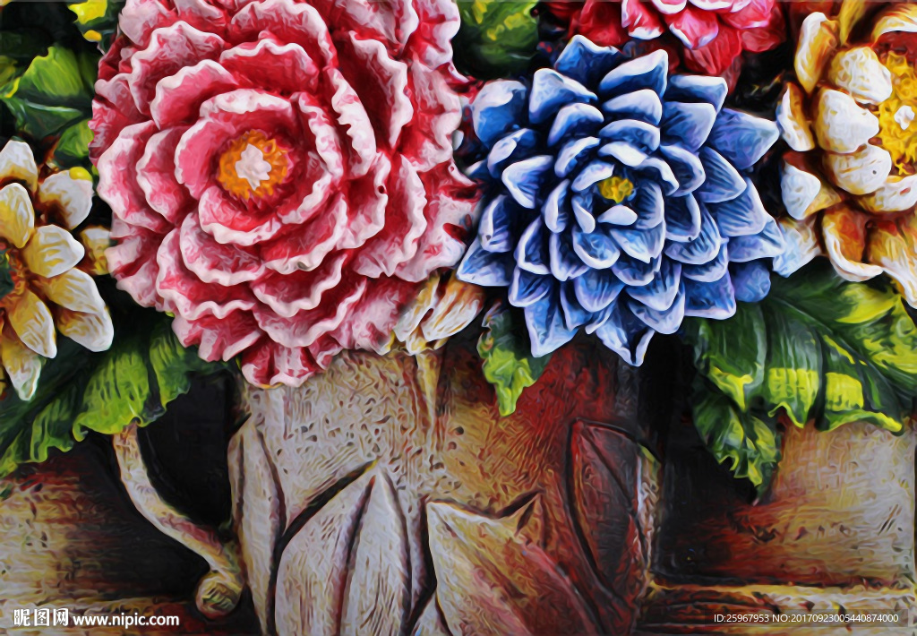 牡丹花浮雕背景墙