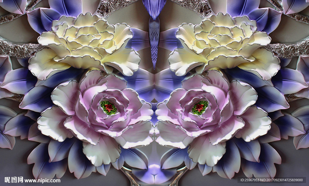 牡丹浮雕背景墙