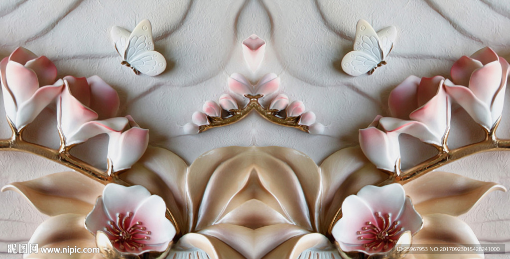 玉兰花浮雕背景墙