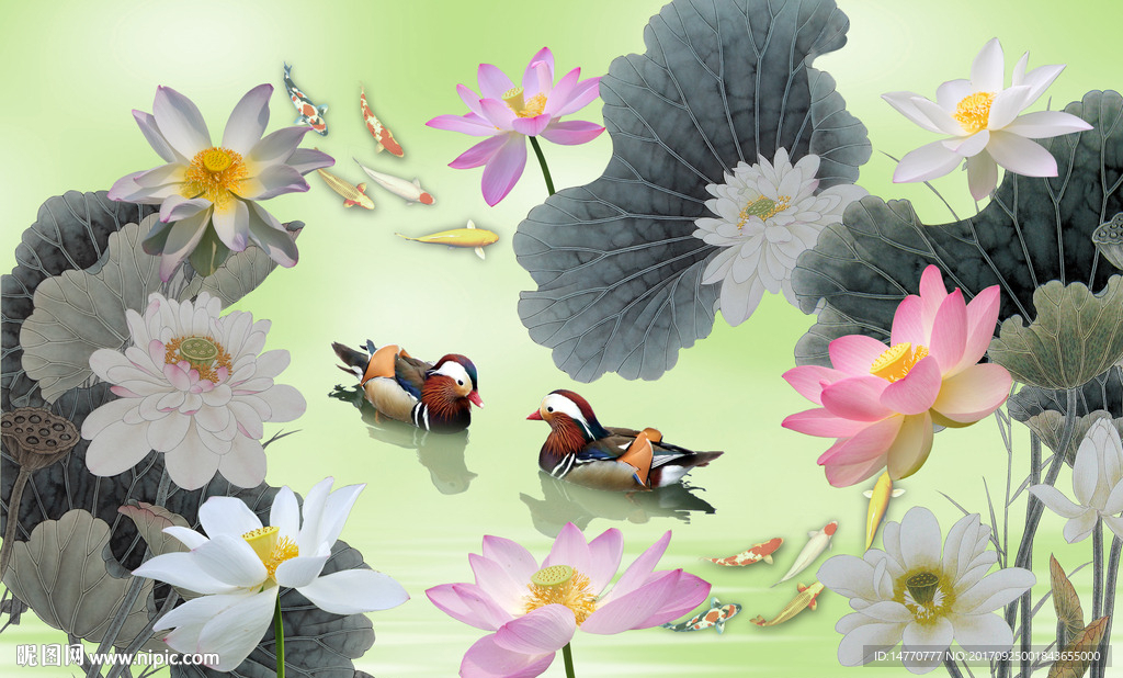 荷花壁画