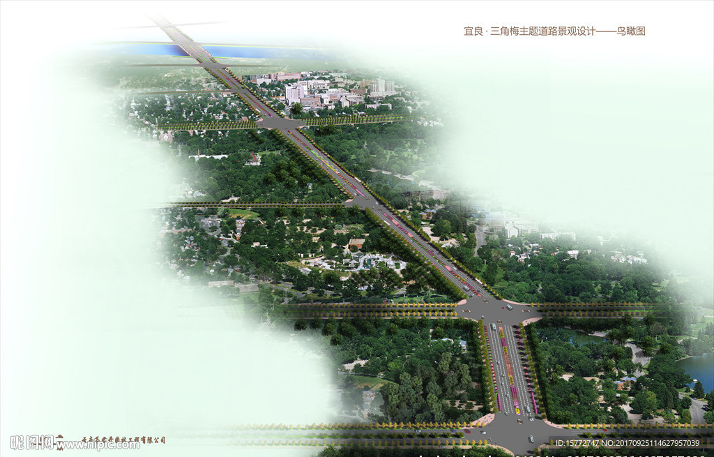 城市道路景观绿化鸟瞰图
