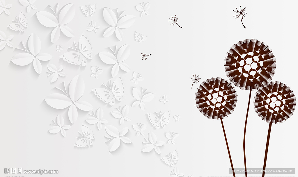 简约蒲公英蝴蝶电视背景墙