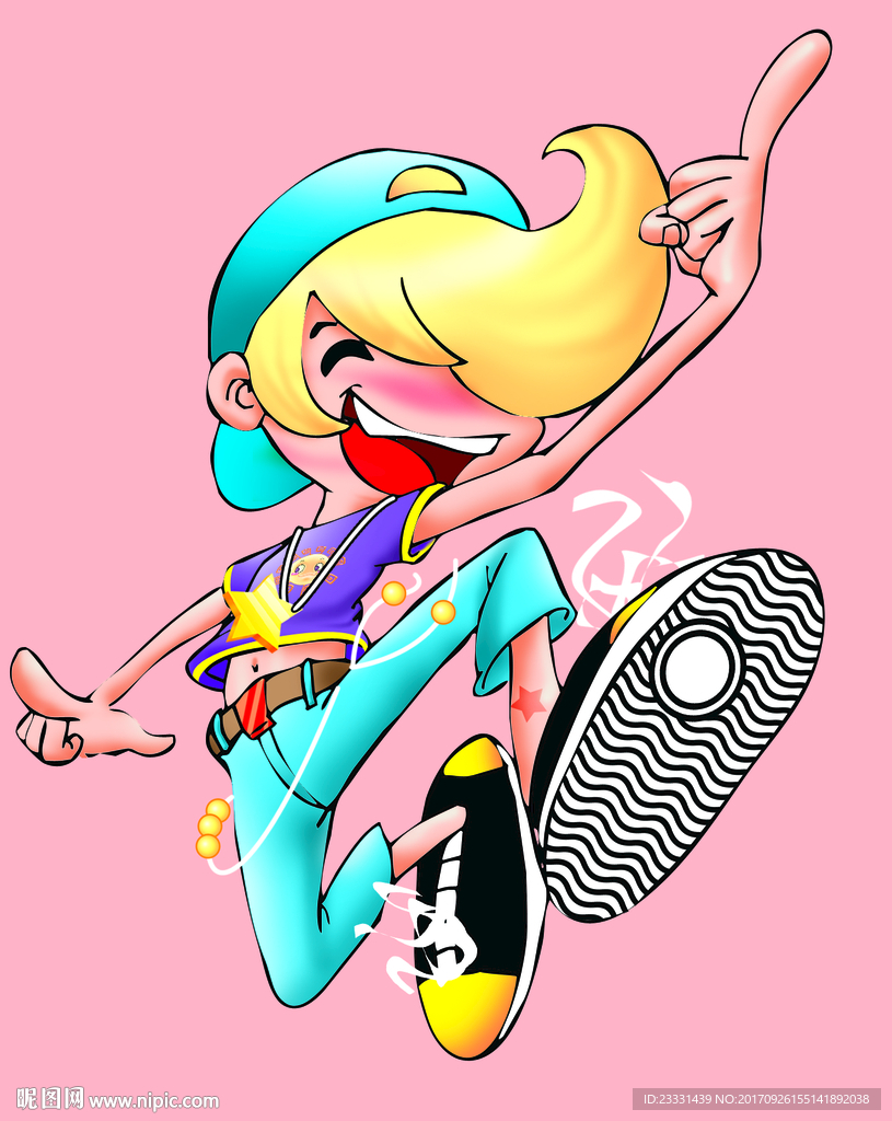 金发蓝帽子活力男孩