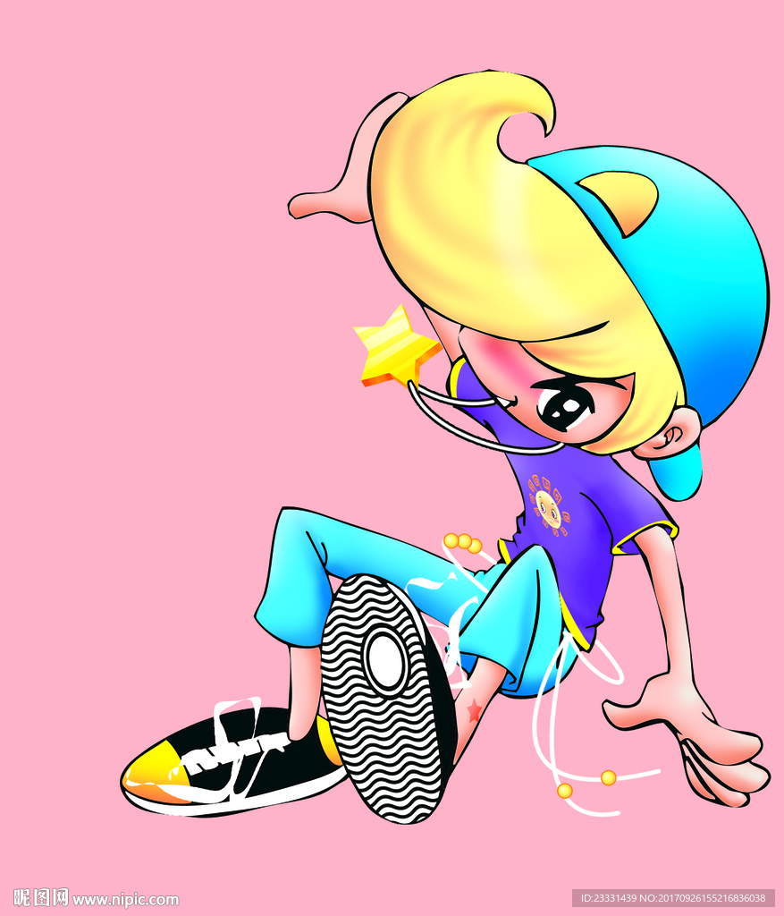 金发蓝帽子活力男孩