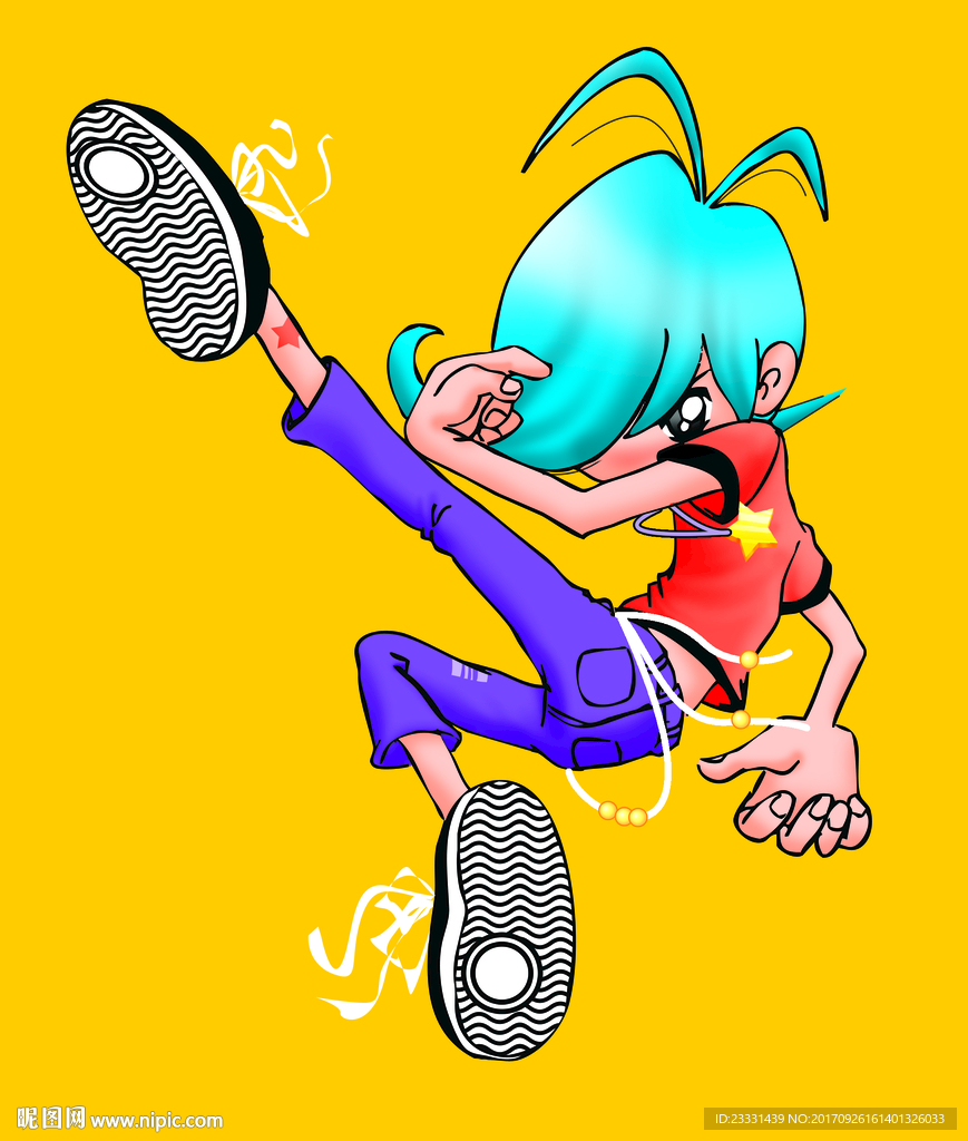 蓝色头发活力男孩