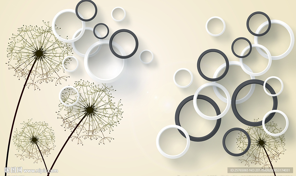 简约蒲公英圈圈电视背景墙