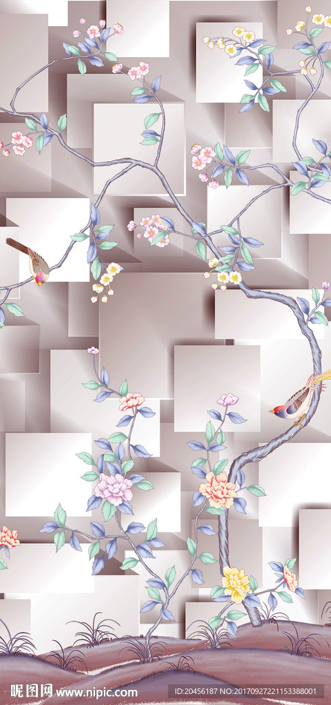 3D花鸟画背景墙