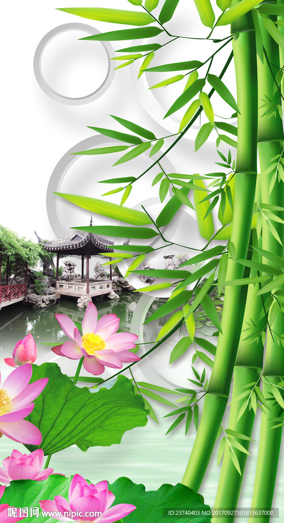 3d玄关竹子荷花