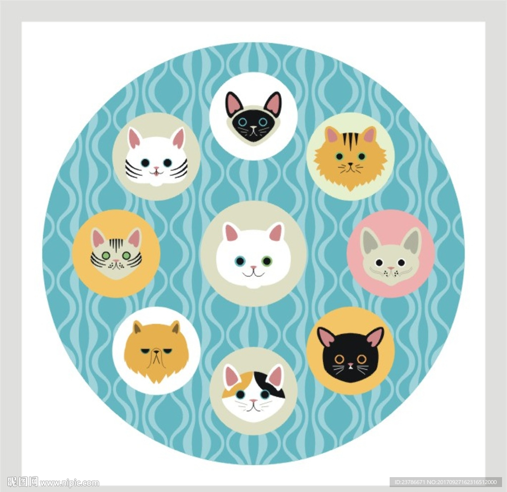 可爱猫咪印花地毯图