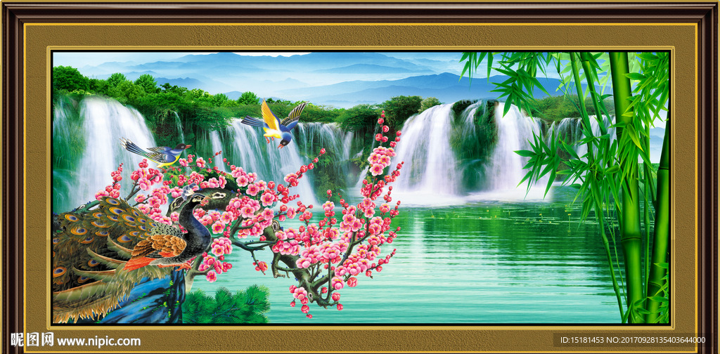 流水生财花鸟图