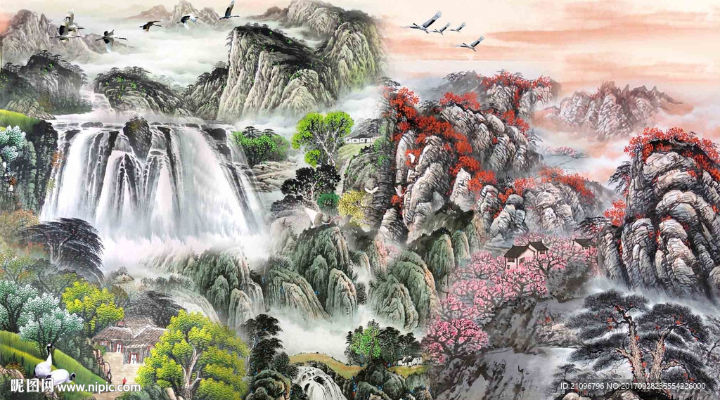 国画山水电视背景墙
