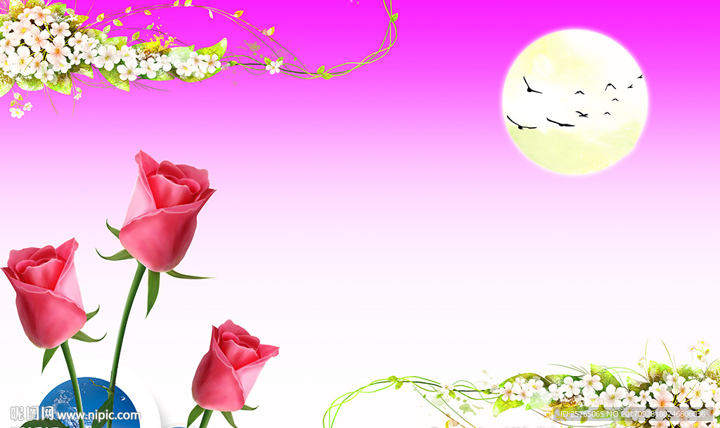 梦幻花卉现代玫瑰大雁电视背景墙