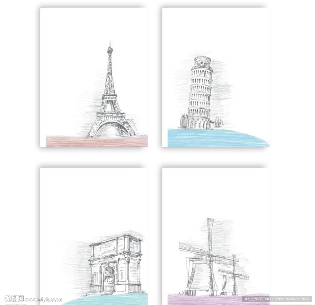 插画建筑明信片