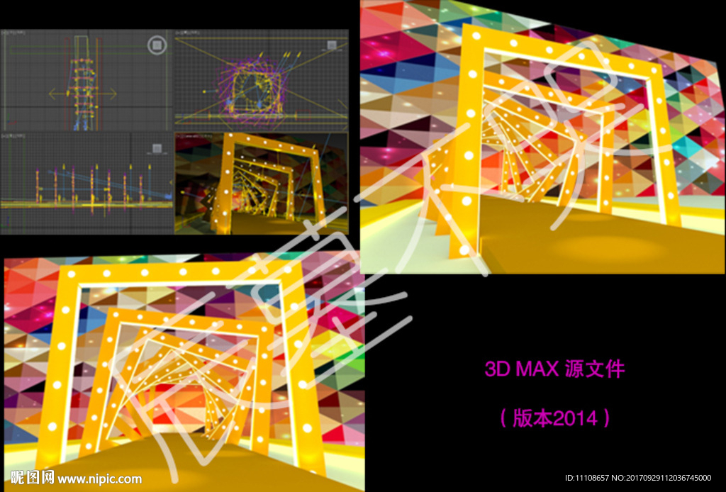 3D发光拱门 门头效果图