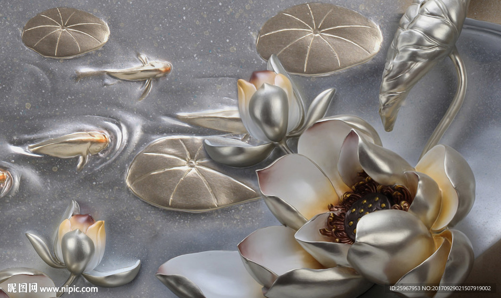 荷花浮雕背景墙