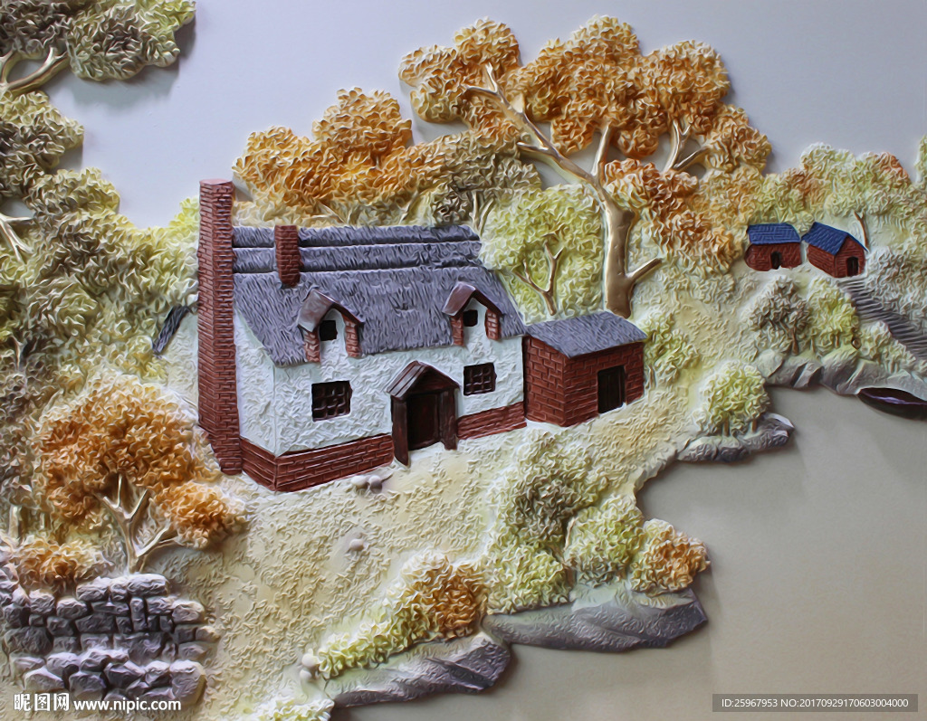 山水画浮雕背景墙