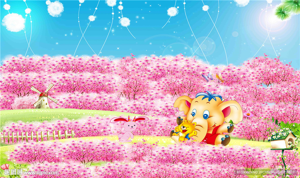 手绘樱花背景墙