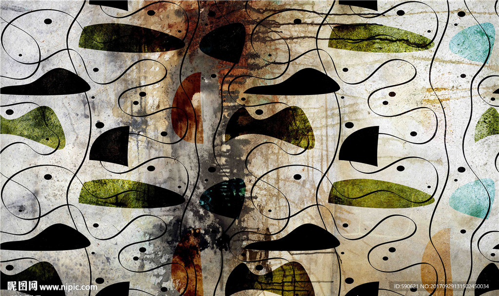 复古抽象线条壁画