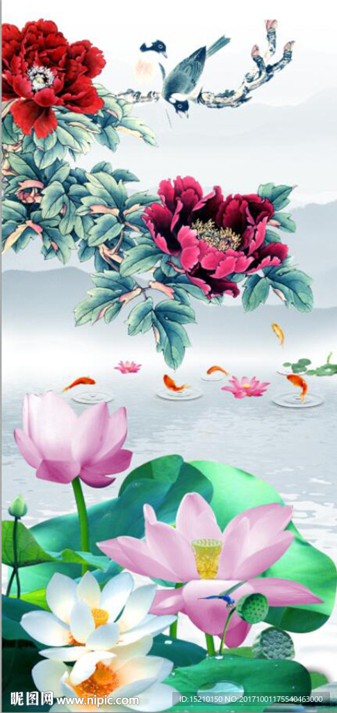 牡丹荷花图