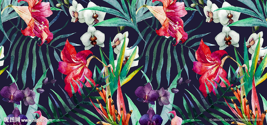 热带植物花朵背景墙