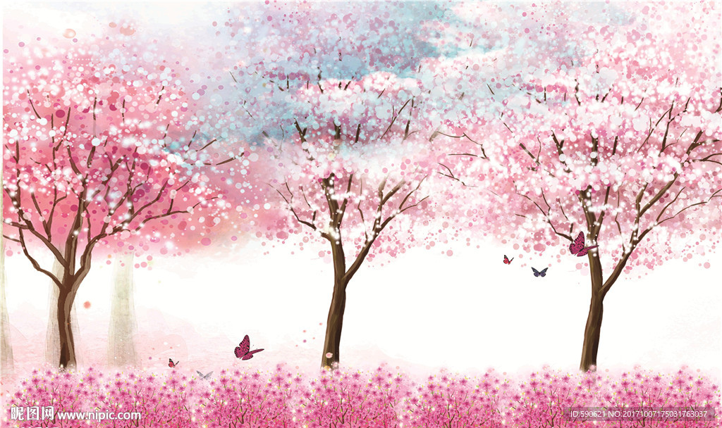 手绘樱花背景墙
