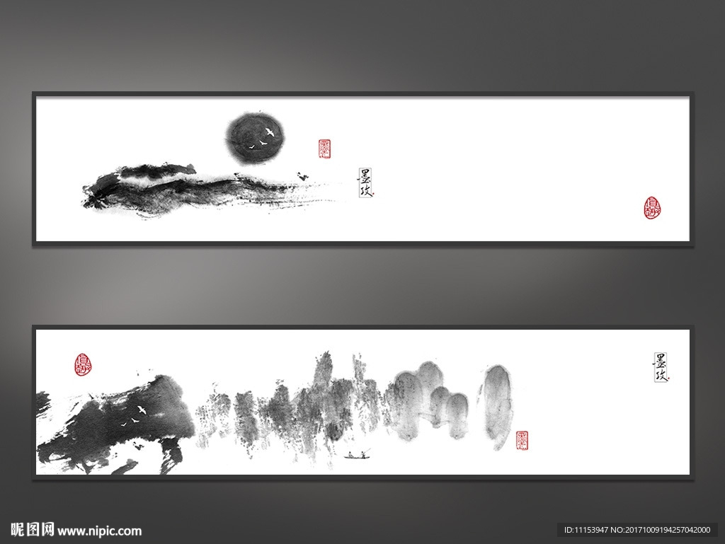 现代中式写意山水背景墙装饰画