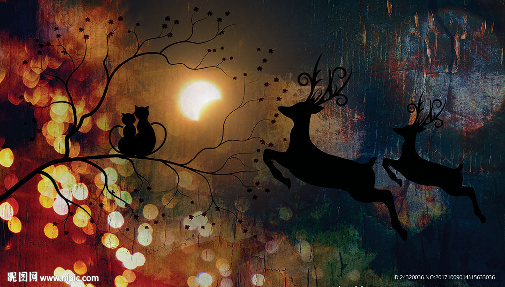 手绘复古麋鹿装饰画