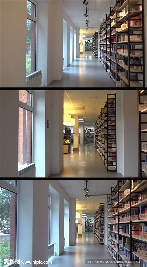 实拍图书馆走廊视频素材
