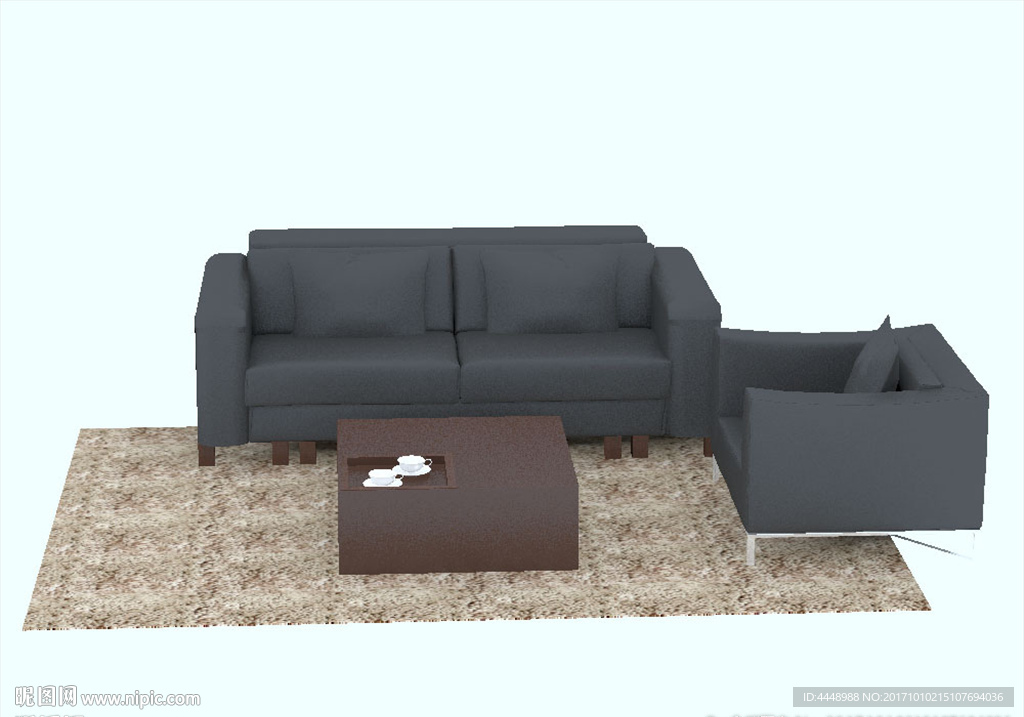 黑色办公组合沙发模型