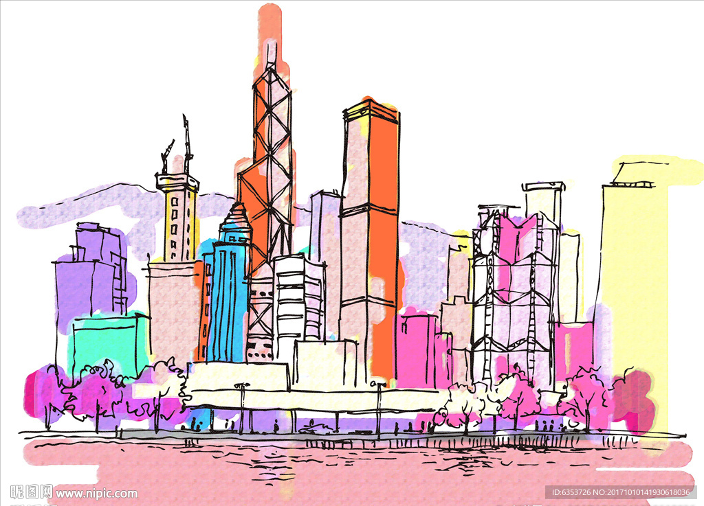 手绘建筑物矢量素材图片