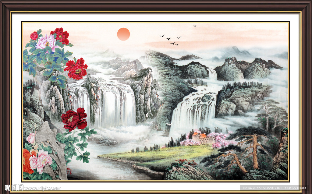 巨幅山水画 牡丹