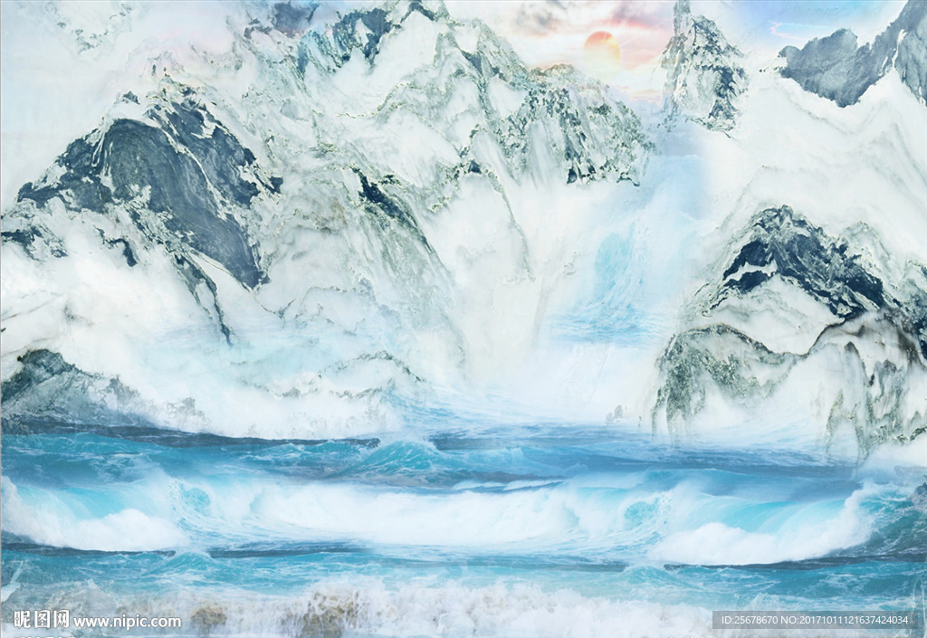 高清大理石纹江山如画背景墙