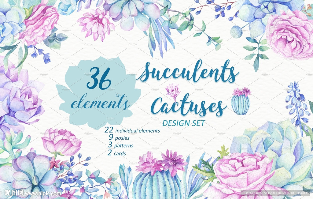 手绘水彩植物花朵