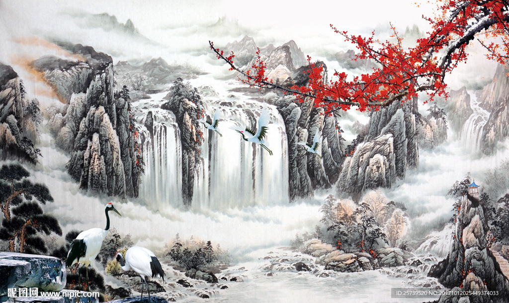 江山如此多娇水墨山水画