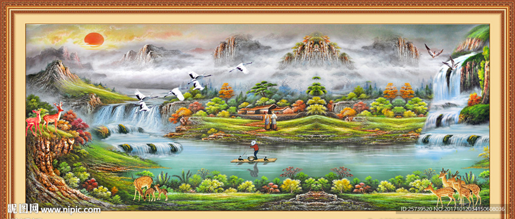 流水生财聚宝盆风水山水风景画