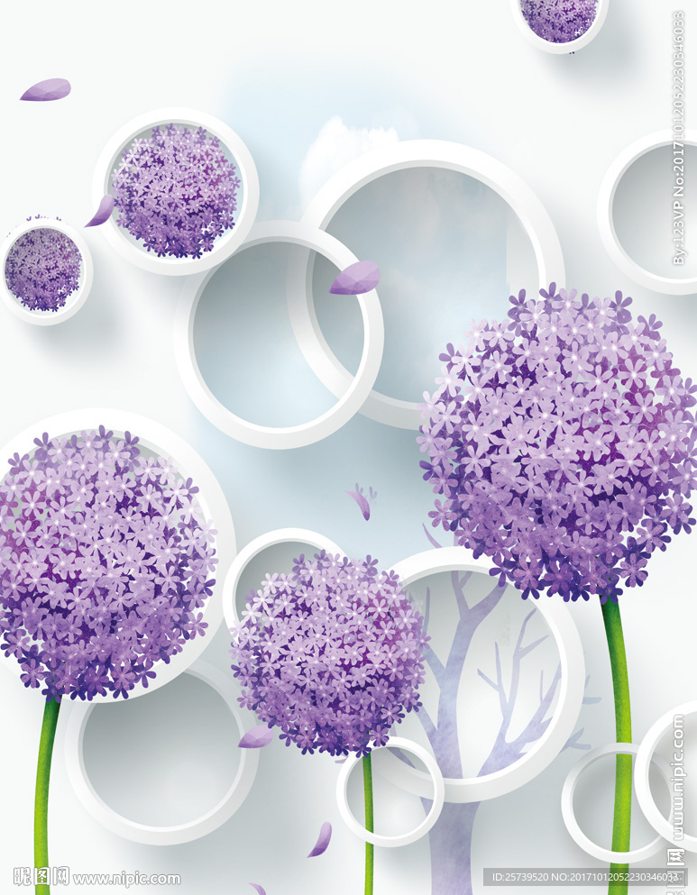 玄关简约紫色蒲公英圆圈