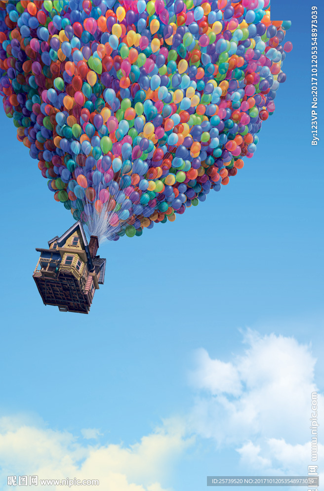 玄关蓝天白云热气球