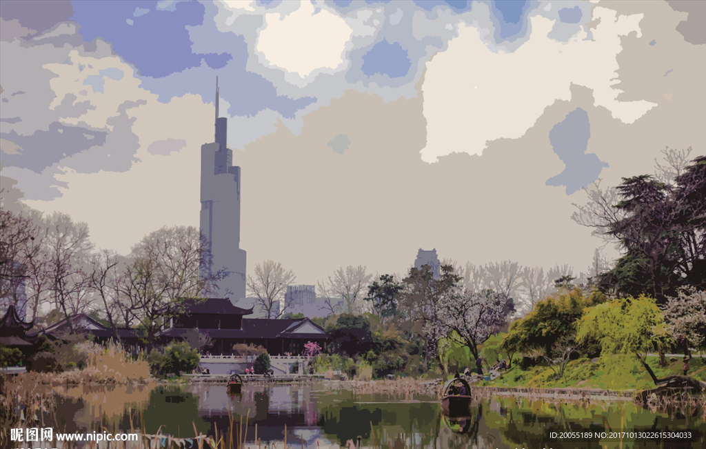 油画风景无框画湖