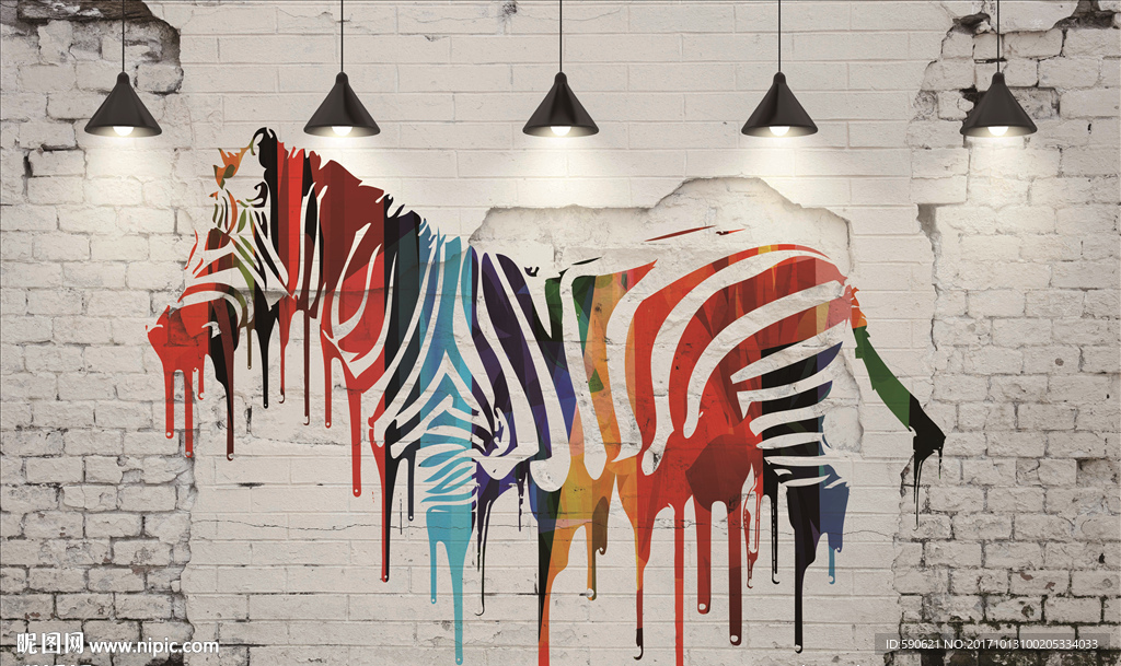 手绘抽象斑马背景墙
