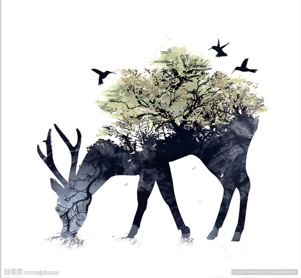 北欧风格 麋鹿 壁画 玄关