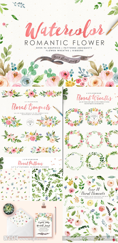 手绘水彩植物花朵