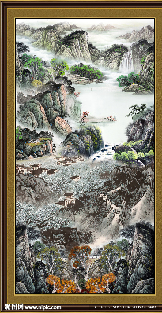 竖幅国画山水
