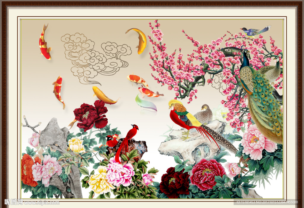 国画牡丹孔雀图