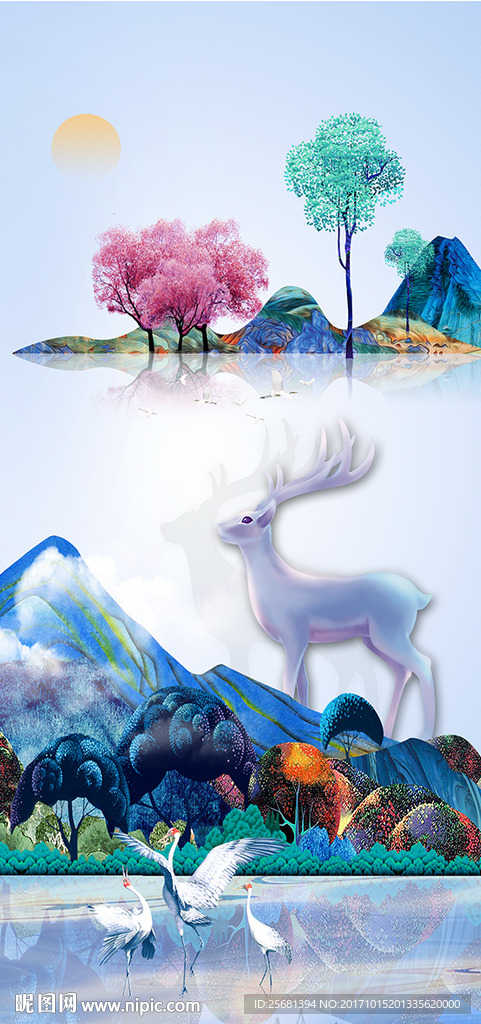 玄关福禄新中式鹿山水