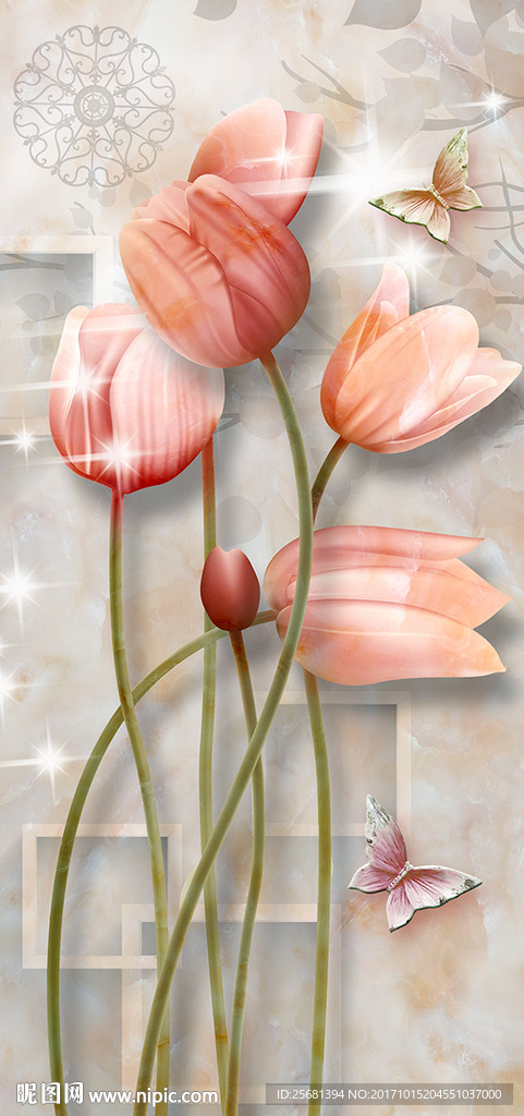 玉雕花卉郁金香立体3D玄关