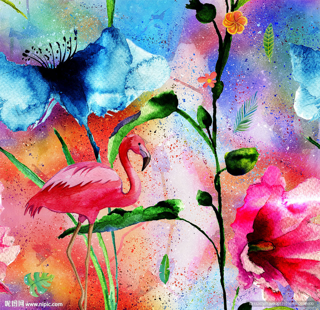 水彩花鸟植物背景