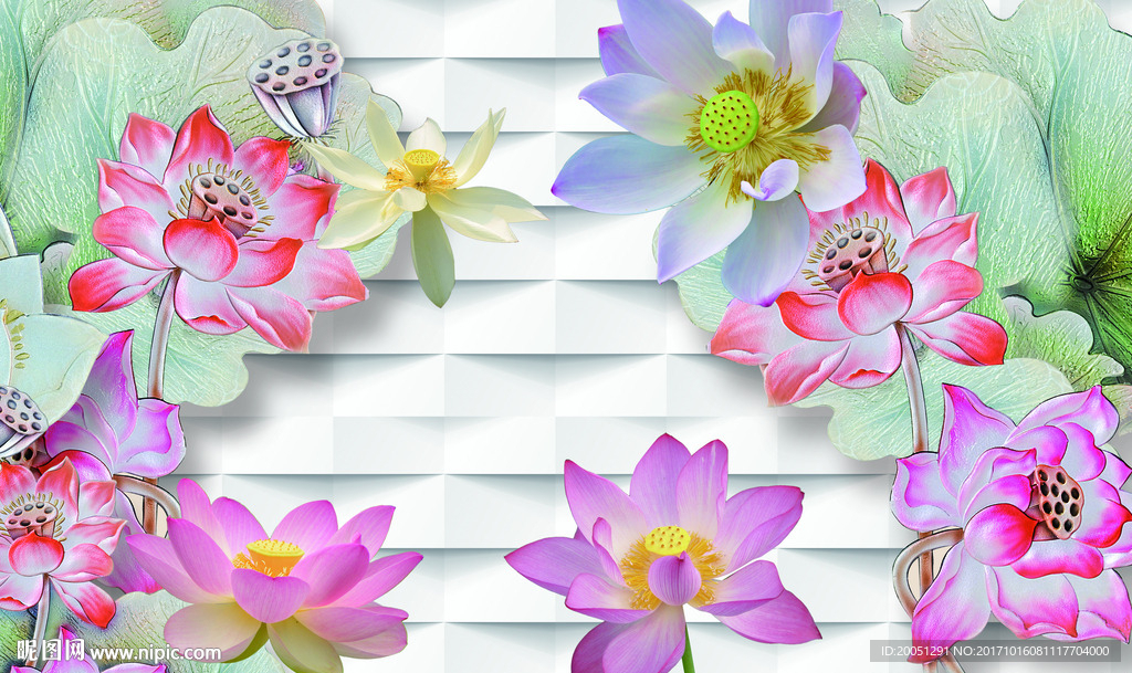 荷花电视背景墙