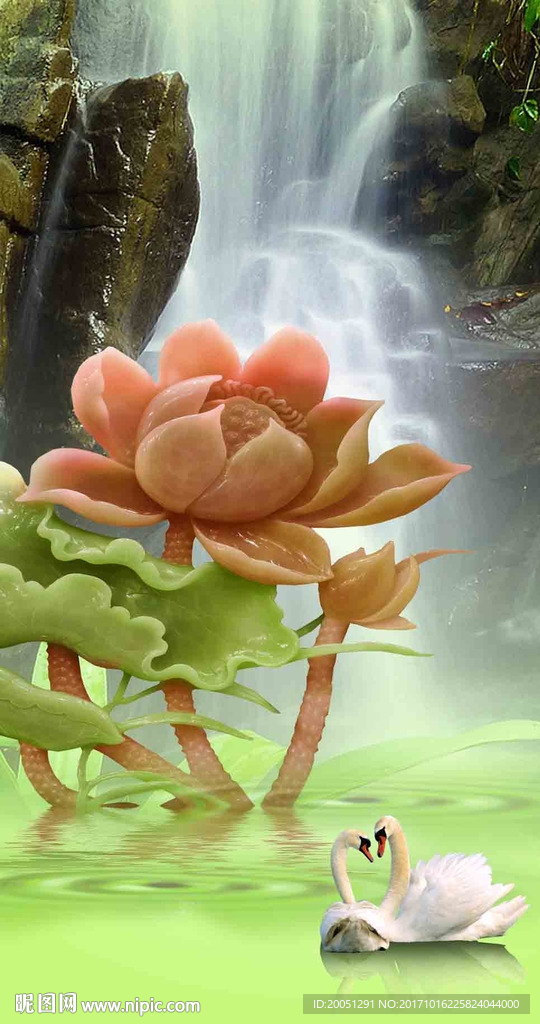 山水荷花背景墙