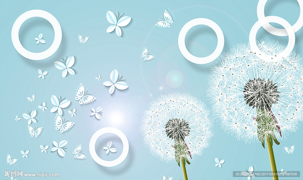 梦幻蒲公英白色圈圈电视背景墙