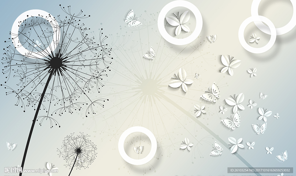 简约蒲公英白色圈圈电视背景墙